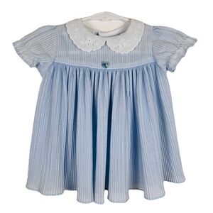 Vintage 60's Baby Dress 3-6mo Pleated Peter Pan Collar Light Blue